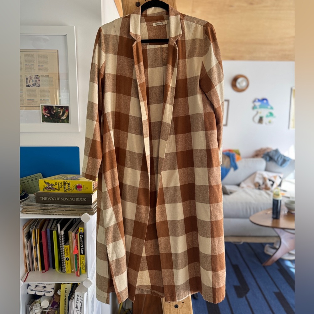 Ali Golden silk Notch Jacket - brown and cream plaid (M)